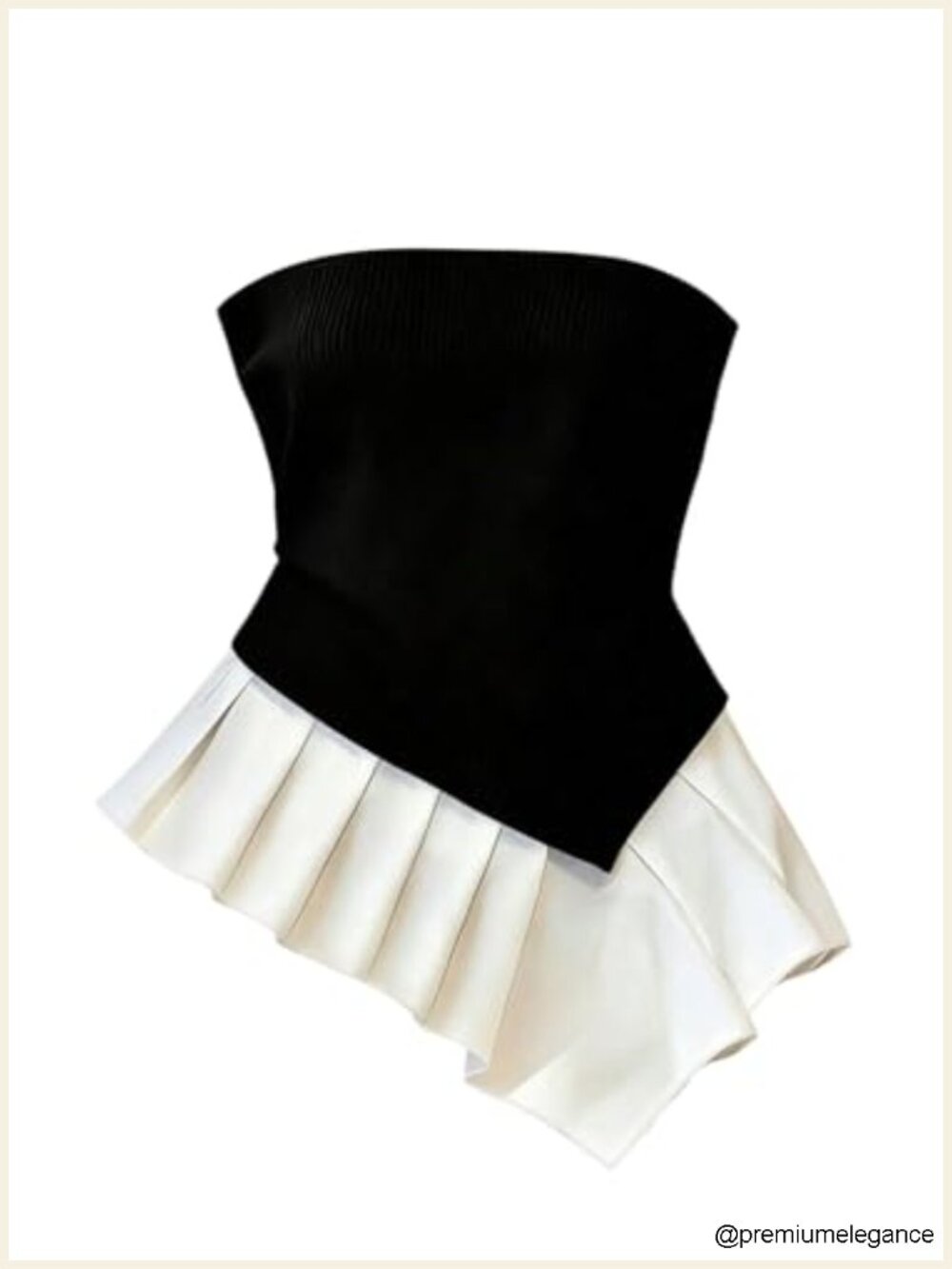 Women's Pleated Strapless Bandeau Tube Top, Backless Asymmetrical Business